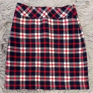TALBOTS Plaid Wool Blend A-Line Lined Red/White/Navy Career Skirt size 4 Womens